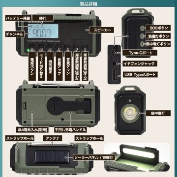 いざという時に。大容量10000mAhバッテリー搭載。　防災用 多機能ラジオの画像