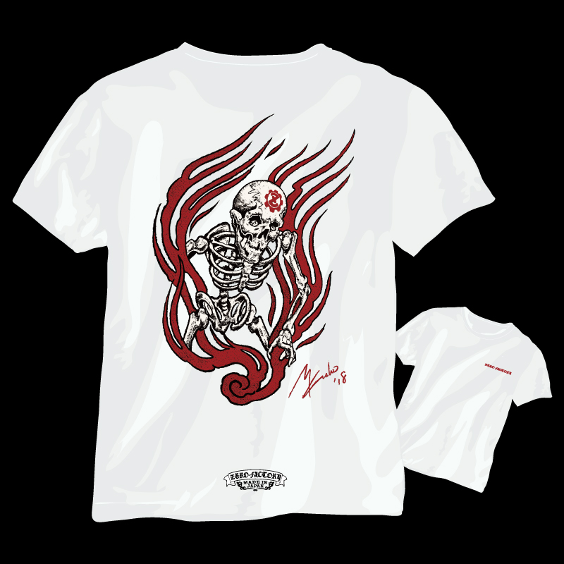 【56Tatoo Studio × ZERO-FACTORY 】 FIRE SKULL Tシャツ -WH-の画像