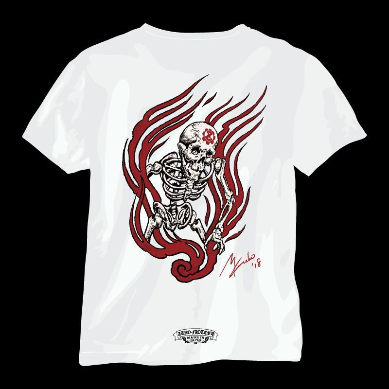 【56Tatoo Studio × ZERO-FACTORY 】 FIRE SKULL Tシャツ -WH-の画像