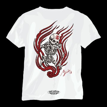 【56Tatoo Studio × ZERO-FACTORY 】 FIRE SKULL Tシャツ -WH-の画像